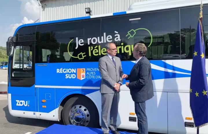 Lancement de la première ligne interurbaine des autocars 100 % électriques en Europe. L’autocar purement électrique de Yutong entre en Provence, France