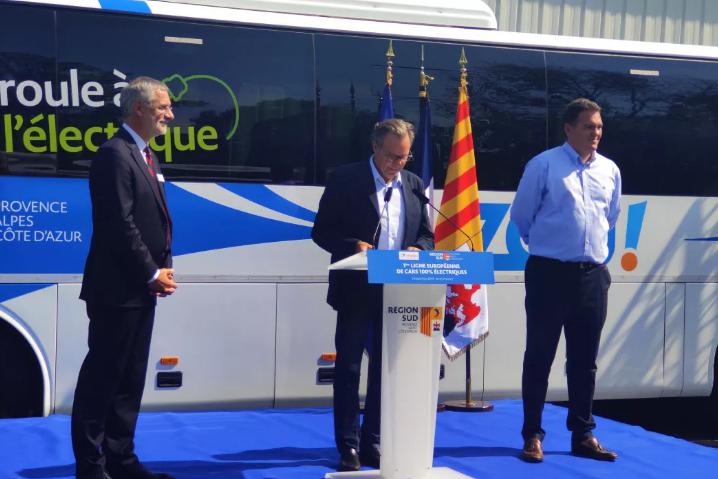 Lancement de la première ligne interurbaine des autocars 100 % électriques en Europe. L’autocar purement électrique de Yutong entre en Provence, France