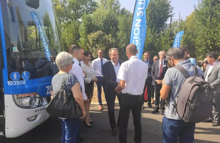 Lancement de la première ligne interurbaine des autocars 100 % électriques en Europe. L’autocar purement électrique de Yutong entre en Provence, France