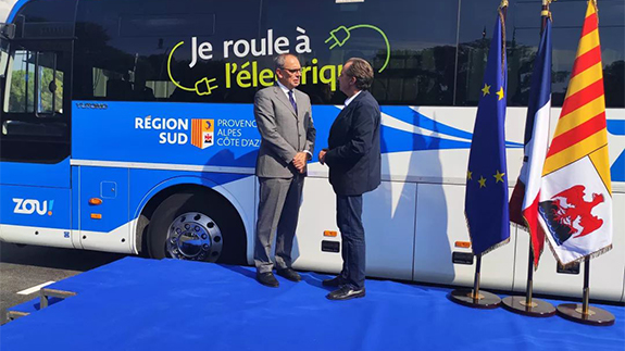Lancement de la première ligne interurbaine des autocars 100 % électriques en Europe. L’autocar purement électrique de Yutong entre en Provence, France